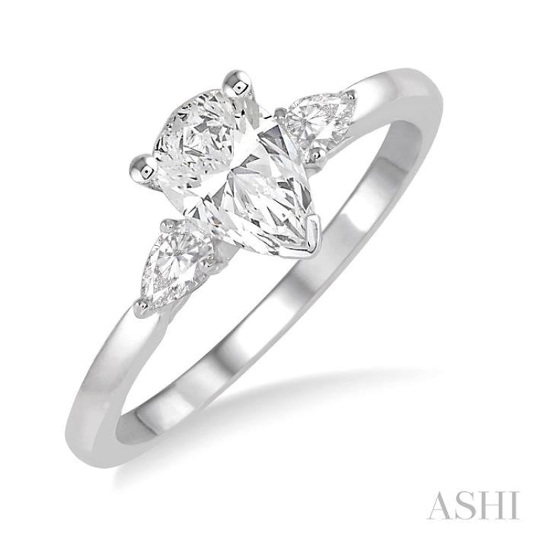 1/2 Ctw Pear Cut Diamond Ladies Engagement Ring with 1/3 Ct Pear Cut Center Stone in 14K White Gold 1/2 Ctw Pear Cut Diamond Ladies Engagement Ring with 1/3 Ct Pear Cut Center Stone in 14K White Gold