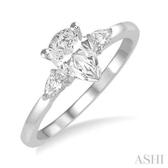 1/2 Ctw Pear Cut Diamond Ladies Engagement Ring with 1/3 Ct Pear Cut Center Stone in 14K White Gold 1/2 Ctw Pear Cut Diamond Ladies Engagement Ring with 1/3 Ct Pear Cut Center Stone in 14K White Gold