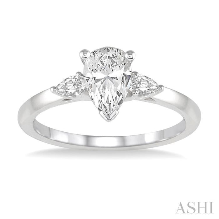 1/2 Ctw Pear Cut Diamond Ladies Engagement Ring with 1/3 Ct Pear Cut Center Stone in 14K White Gold 1/2 Ctw Pear Cut Diamond Ladies Engagement Ring with 1/3 Ct Pear Cut Center Stone in 14K White Gold
