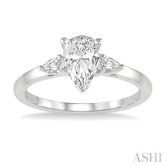 1/2 Ctw Pear Cut Diamond Ladies Engagement Ring with 1/3 Ct Pear Cut Center Stone in 14K White Gold 1/2 Ctw Pear Cut Diamond Ladies Engagement Ring with 1/3 Ct Pear Cut Center Stone in 14K White Gold