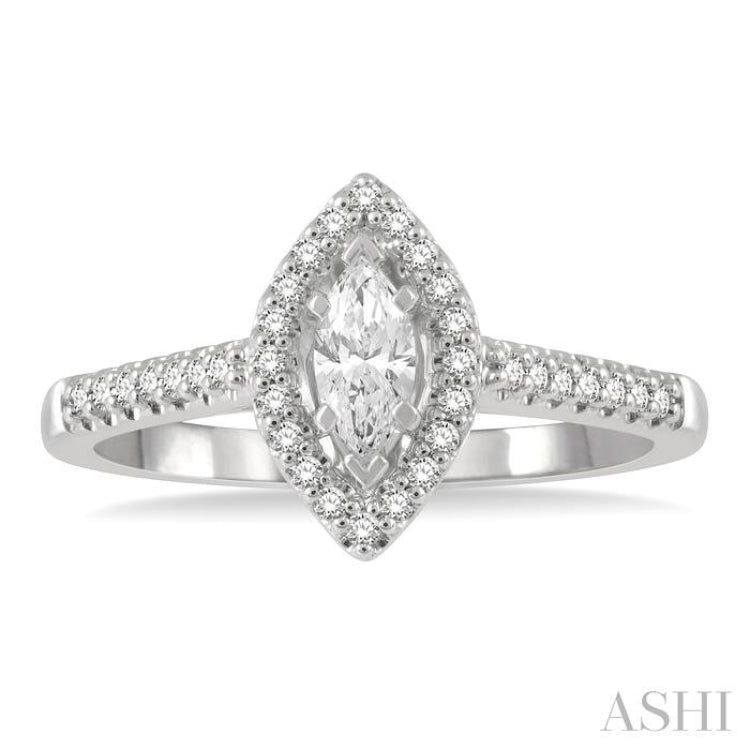1/2 Ctw Round Cut Diamond Engagement Ring With 1/4 Ct Marquise Cut Center Stone in 14K White Gold 1/2 Ctw Round Cut Diamond Engagement Ring With 1/4 Ct Marquise Cut Center Stone in 14K White Gold