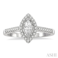1/2 Ctw Round Cut Diamond Engagement Ring With 1/4 Ct Marquise Cut Center Stone in 14K White Gold 1/2 Ctw Round Cut Diamond Engagement Ring With 1/4 Ct Marquise Cut Center Stone in 14K White Gold