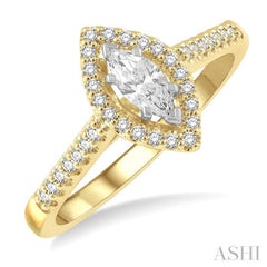 1/2 Ctw Round Cut Diamond Engagement Ring With 1/4 Ct Marquise Cut Center Stone in 14K Yellow and White Gold 1/2 Ctw Round Cut Diamond Engagement Ring With 1/4 Ct Marquise Cut Center Stone in 14K Yellow and White Gold