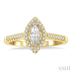 1/2 Ctw Round Cut Diamond Engagement Ring With 1/4 Ct Marquise Cut Center Stone in 14K Yellow and White Gold 1/2 Ctw Round Cut Diamond Engagement Ring With 1/4 Ct Marquise Cut Center Stone in 14K Yellow and White Gold