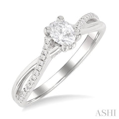 1/2 Ctw Split Criss Cross Shank Round Cut Diamond Engagement Ring With 1/3 Ct Oval Cut Diamond Center Stone in 14K White Gold 1/2 Ctw Split Criss Cross Shank Round Cut Diamond Engagement Ring With 1/3 Ct Oval Cut Diamond Center Stone in 14K White Gold
