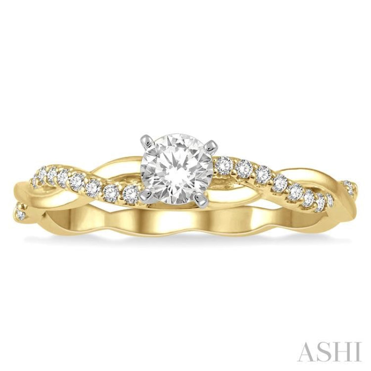 1/3 Ctw Round Center Diamond Twisted Ladies Engagement Ring with 1/4 Ct Round Cut Center Stone in 14K Yellow and White Gold 1/3 Ctw Round Center Diamond Twisted Ladies Engagement Ring with 1/4 Ct Round Cut Center Stone in 14K Yellow and White Gold
