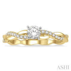 1/3 Ctw Round Center Diamond Twisted Ladies Engagement Ring with 1/4 Ct Round Cut Center Stone in 14K Yellow and White Gold 1/3 Ctw Round Center Diamond Twisted Ladies Engagement Ring with 1/4 Ct Round Cut Center Stone in 14K Yellow and White Gold