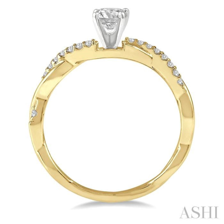 1/3 Ctw Round Center Diamond Twisted Ladies Engagement Ring with 1/4 Ct Round Cut Center Stone in 14K Yellow and White Gold 1/3 Ctw Round Center Diamond Twisted Ladies Engagement Ring with 1/4 Ct Round Cut Center Stone in 14K Yellow and White Gold