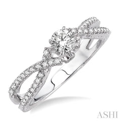 1/2 Ctw Diamond Engagement Ring with 1/4 Ct Round Cut Center Stone in 14K White Gold 1/2 Ctw Diamond Engagement Ring with 1/4 Ct Round Cut Center Stone in 14K White Gold