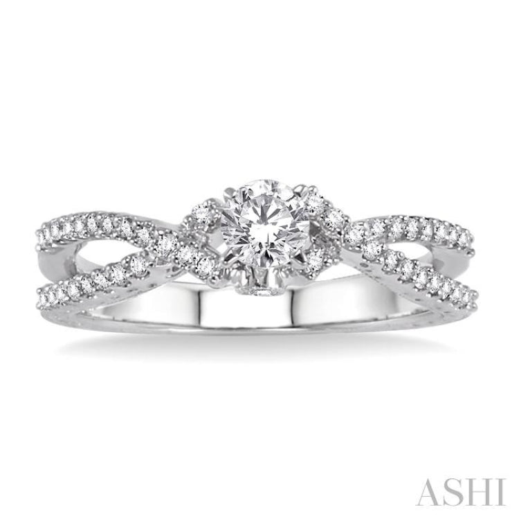 1/2 Ctw Diamond Engagement Ring with 1/4 Ct Round Cut Center Stone in 14K White Gold 1/2 Ctw Diamond Engagement Ring with 1/4 Ct Round Cut Center Stone in 14K White Gold