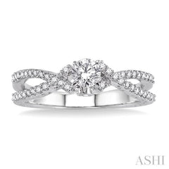 1/2 Ctw Diamond Engagement Ring with 1/4 Ct Round Cut Center Stone in 14K White Gold 1/2 Ctw Diamond Engagement Ring with 1/4 Ct Round Cut Center Stone in 14K White Gold