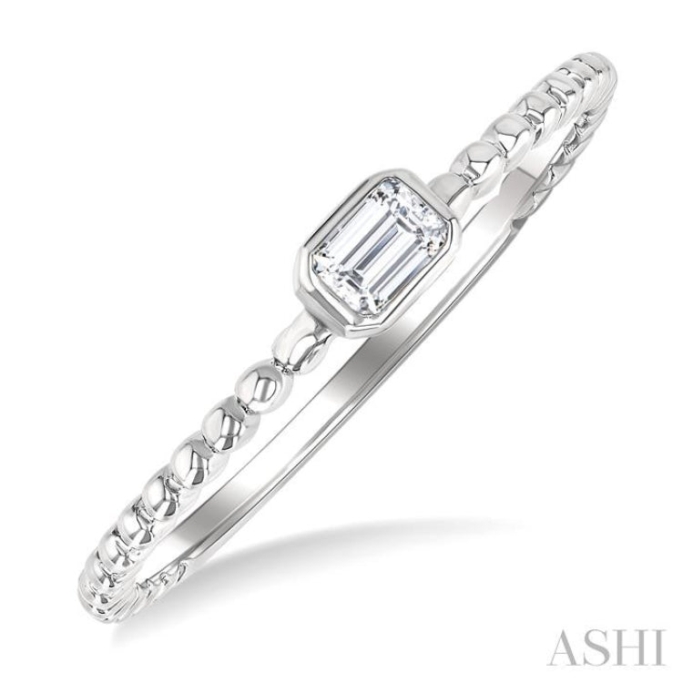 1/6 Ctw Ball Bead East-West Bezel Set Emerald Cut Diamond Stackable Petite Fashion Ring in 14K White Gold 1/6 Ctw Ball Bead East-West Bezel Set Emerald Cut Diamond Stackable Petite Fashion Ring in 14K White Gold