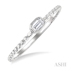 1/6 Ctw Ball Bead East-West Bezel Set Emerald Cut Diamond Stackable Petite Fashion Ring in 14K White Gold 1/6 Ctw Ball Bead East-West Bezel Set Emerald Cut Diamond Stackable Petite Fashion Ring in 14K White Gold