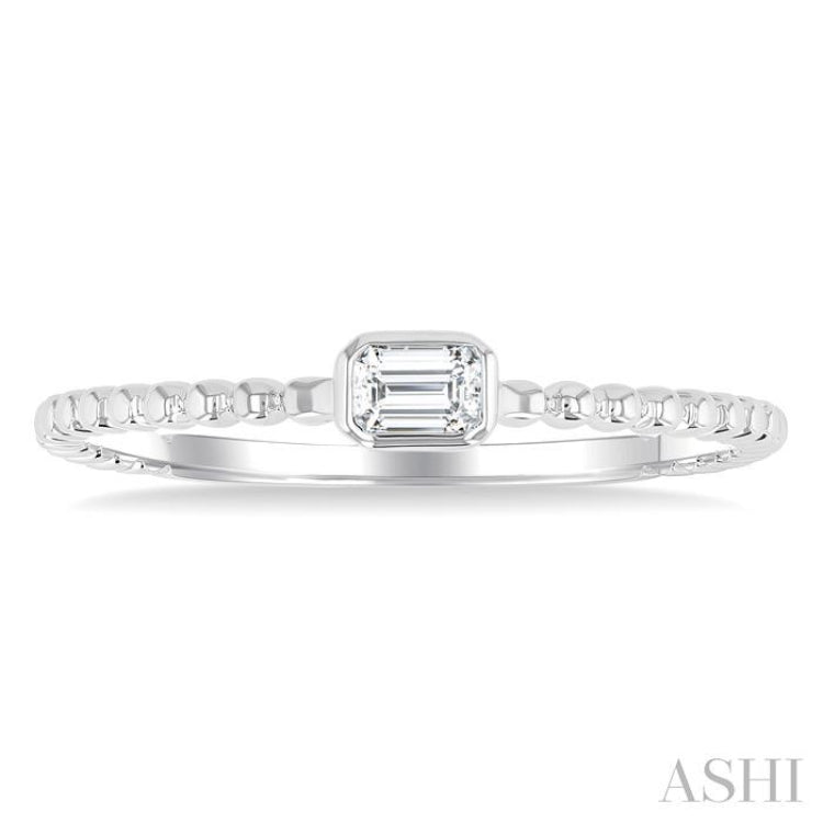 1/6 Ctw Ball Bead East-West Bezel Set Emerald Cut Diamond Stackable Petite Fashion Ring in 14K White Gold 1/6 Ctw Ball Bead East-West Bezel Set Emerald Cut Diamond Stackable Petite Fashion Ring in 14K White Gold