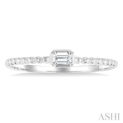 1/6 Ctw Ball Bead East-West Bezel Set Emerald Cut Diamond Stackable Petite Fashion Ring in 14K White Gold 1/6 Ctw Ball Bead East-West Bezel Set Emerald Cut Diamond Stackable Petite Fashion Ring in 14K White Gold