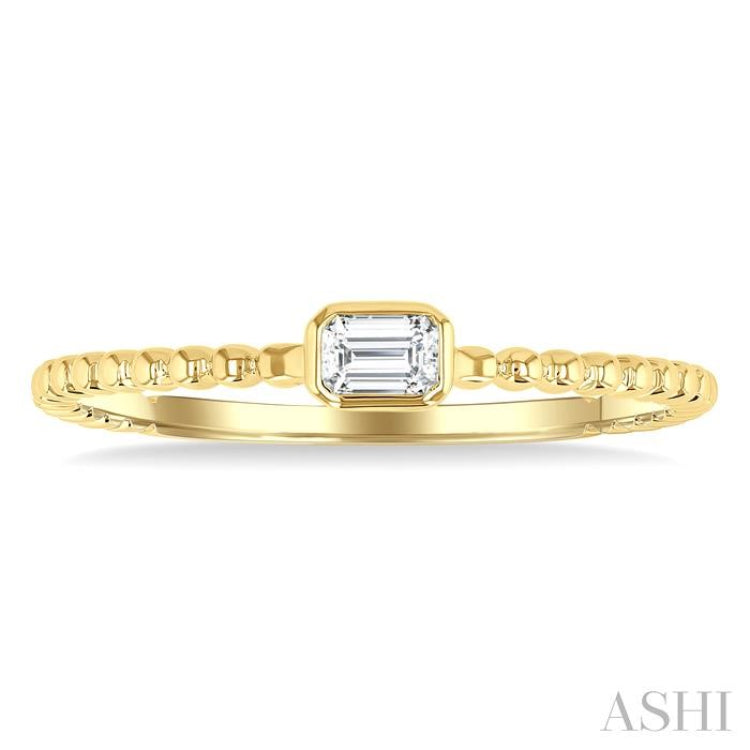 1/6 Ctw Ball Bead East-West Bezel Set Emerald Cut Diamond Stackable Petite Fashion Ring in 14K Yellow Gold 1/6 Ctw Ball Bead East-West Bezel Set Emerald Cut Diamond Stackable Petite Fashion Ring in 14K Yellow Gold
