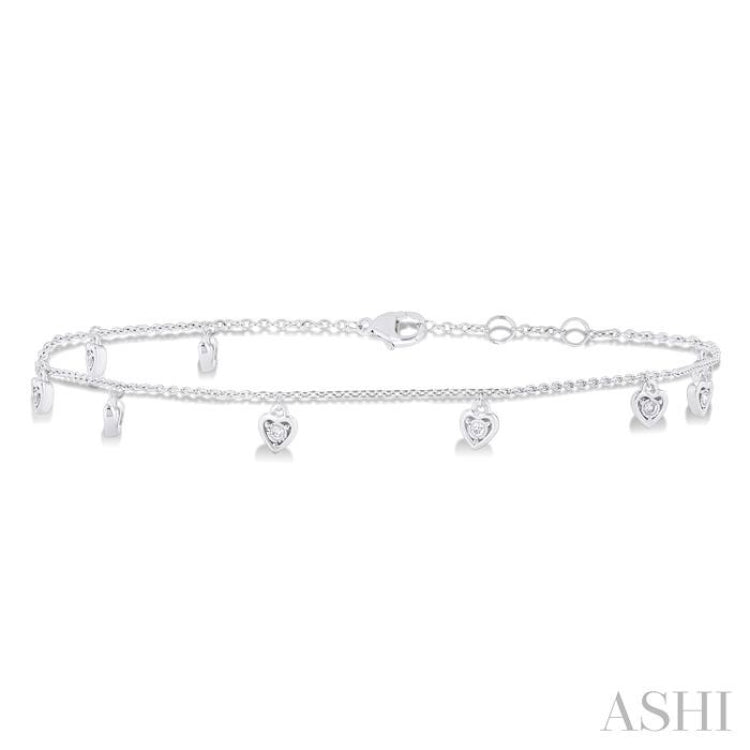 1/10 Ctw Heart Charm Round Cut Diamond Station Anklet in 10K White Gold 1/10 Ctw Heart Charm Round Cut Diamond Station Anklet in 10K White Gold
