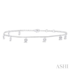 1/10 Ctw Heart Charm Round Cut Diamond Station Anklet in 10K White Gold 1/10 Ctw Heart Charm Round Cut Diamond Station Anklet in 10K White Gold