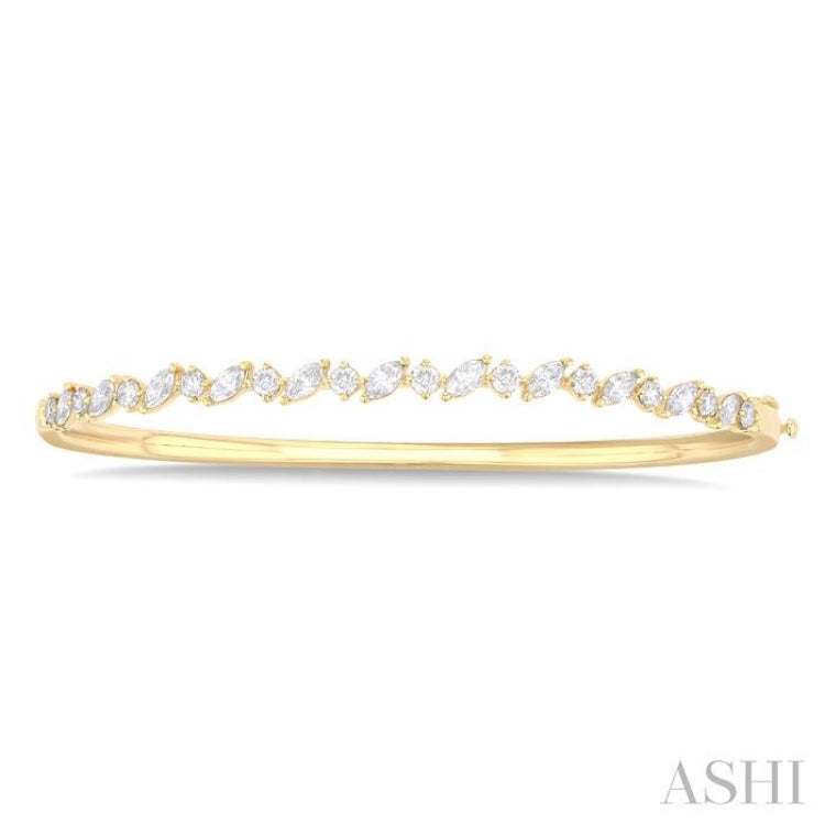 1 1/3 Ctw Marquise and Round Cut Diamond Stackable Bangle in 14K Yellow Gold 1 1/3 Ctw Marquise and Round Cut Diamond Stackable Bangle in 14K Yellow Gold