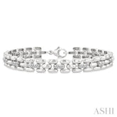 1/6 Ctw Bold Panther Link Round Cut Diamond Fashion Bracelet in Sterling Silver