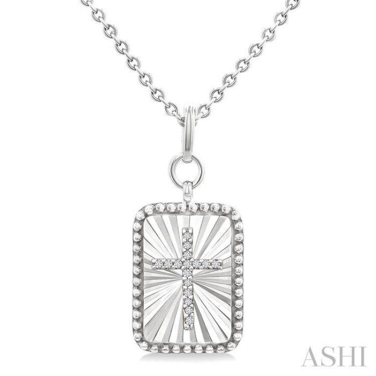 1/20 Ctw Rectangle Fluted Medallion Single Cut Diamond Cross Pendant With Chain in Sterling Silver 1/20 Ctw Rectangle Fluted Medallion Single Cut Diamond Cross Pendant With Chain in Sterling Silver