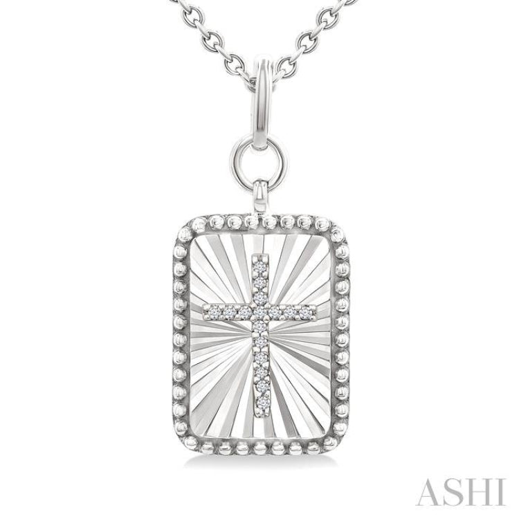 1/20 Ctw Rectangle Fluted Medallion Single Cut Diamond Cross Pendant With Chain in Sterling Silver 1/20 Ctw Rectangle Fluted Medallion Single Cut Diamond Cross Pendant With Chain in Sterling Silver