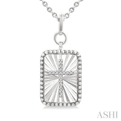 1/20 Ctw Rectangle Fluted Medallion Single Cut Diamond Cross Pendant With Chain in Sterling Silver 1/20 Ctw Rectangle Fluted Medallion Single Cut Diamond Cross Pendant With Chain in Sterling Silver