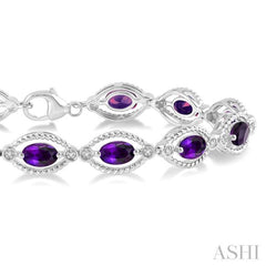 6x4 MM Oval Cut Amethyst and 1/10 Ctw Round Cut Diamond Semi-Precious Bracelet in Sterling Silver 6x4 MM Oval Cut Amethyst and 1/10 Ctw Round Cut Diamond Semi-Precious Bracelet in Sterling Silver