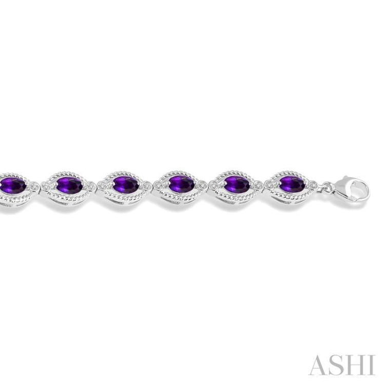 6x4 MM Oval Cut Amethyst and 1/10 Ctw Round Cut Diamond Semi-Precious Bracelet in Sterling Silver 6x4 MM Oval Cut Amethyst and 1/10 Ctw Round Cut Diamond Semi-Precious Bracelet in Sterling Silver