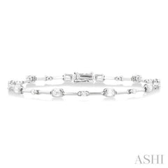 1 1/3 Ctw Bezel Set Emerald and Round Cut Diamond Bar Link Bracelet in 14K White Gold 1 1/3 Ctw Bezel Set Emerald and Round Cut Diamond Bar Link Bracelet in 14K White Gold