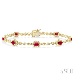 5x3 MM Oval Cut Ruby and 1/20 Ctw Single Cut Diamond Bracelet in 10K Yellow Gold 5x3 MM Oval Cut Ruby and 1/20 Ctw Single Cut Diamond Bracelet in 10K Yellow Gold