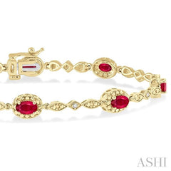5x3 MM Oval Cut Ruby and 1/20 Ctw Single Cut Diamond Bracelet in 10K Yellow Gold 5x3 MM Oval Cut Ruby and 1/20 Ctw Single Cut Diamond Bracelet in 10K Yellow Gold