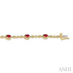 5x3 MM Oval Cut Ruby and 1/20 Ctw Single Cut Diamond Bracelet in 10K Yellow Gold 5x3 MM Oval Cut Ruby and 1/20 Ctw Single Cut Diamond Bracelet in 10K Yellow Gold