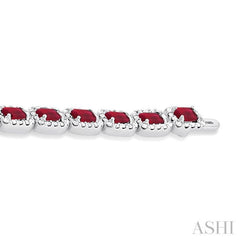4X3 MM Emerald Cut Ruby and 2 1/5 Ctw Round Cut Diamond Halo Precious Bracelet in 14K White Gold 4X3 MM Emerald Cut Ruby and 2 1/5 Ctw Round Cut Diamond Halo Precious Bracelet in 14K White Gold