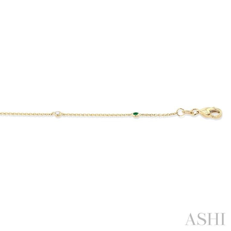 1.75 MM Emerald and 1/20 Ctw Round Cut Diamond Precious Station Bracelet in 14K Yellow Gold 1.75 MM Emerald and 1/20 Ctw Round Cut Diamond Precious Station Bracelet in 14K Yellow Gold