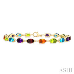 6X4 MM Oval Cut Multiple Gemstone and 1/6 Ctw Round Cut Diamond Semi-Precious Tennis Bracelet in 10K Yellow Gold 6X4 MM Oval Cut Multiple Gemstone and 1/6 Ctw Round Cut Diamond Semi-Precious Tennis Bracelet in 10K Yellow Gold