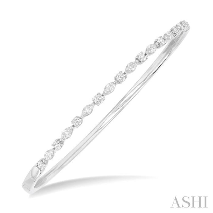1 Ctw Marquise and Round Cut Diamond Fashion Bangle in 14K White Gold 1 Ctw Marquise and Round Cut Diamond Fashion Bangle in 14K White Gold