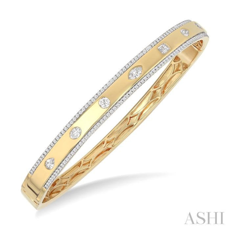 1 1/4 Ctw Mixed Shape Diamond Cut Halo Fashion Bangle in 14K Yellow Gold 1 1/4 Ctw Mixed Shape Diamond Cut Halo Fashion Bangle in 14K Yellow Gold