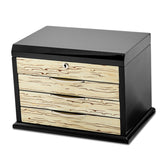 Luxury Giftware by Jere Black Oak Veneer with Iced Maple Veneer 3-drawer Locking Wooden Jewelry Chest