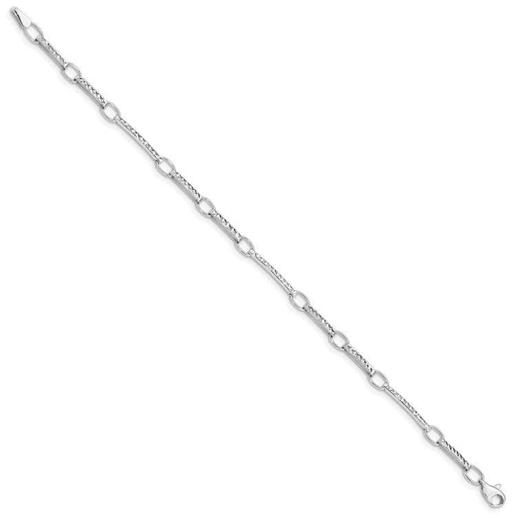 14k White Gold Polished and Textured Oval and Bar Link 7.25 inch Bracelet 14k White Gold Polished and Textured Oval and Bar Link 7.25 inch Bracelet