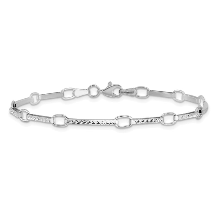 14k White Gold Polished and Textured Oval and Bar Link 7.25 inch Bracelet 14k White Gold Polished and Textured Oval and Bar Link 7.25 inch Bracelet