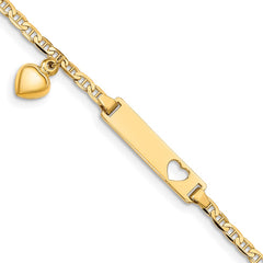 14k Polished Solid Chain/Solid Plate Cut-out Heart with Heart Dangle Anchor Link 22x5mm Plate 6 inch Baby/Child ID Bracelet 14k Polished Solid Chain/Solid Plate Cut-out Heart with Heart Dangle Anchor Link 22x5mm Plate 6 inch Baby/Child ID Bracelet