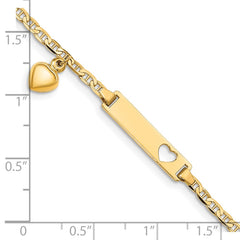 14k Polished Solid Chain/Solid Plate Cut-out Heart with Heart Dangle Anchor Link 22x5mm Plate 6 inch Baby/Child ID Bracelet 14k Polished Solid Chain/Solid Plate Cut-out Heart with Heart Dangle Anchor Link 22x5mm Plate 6 inch Baby/Child ID Bracelet