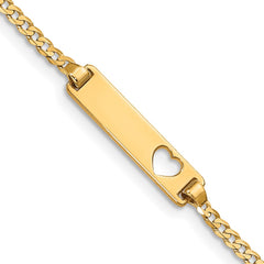 14k Polished Solid Chain/Solid Plate Curb Link Cut-out Heart 21x5mm Plate 5.5 inch Baby/Child ID Bracelet 14k Polished Solid Chain/Solid Plate Curb Link Cut-out Heart 21x5mm Plate 5.5 inch Baby/Child ID Bracelet