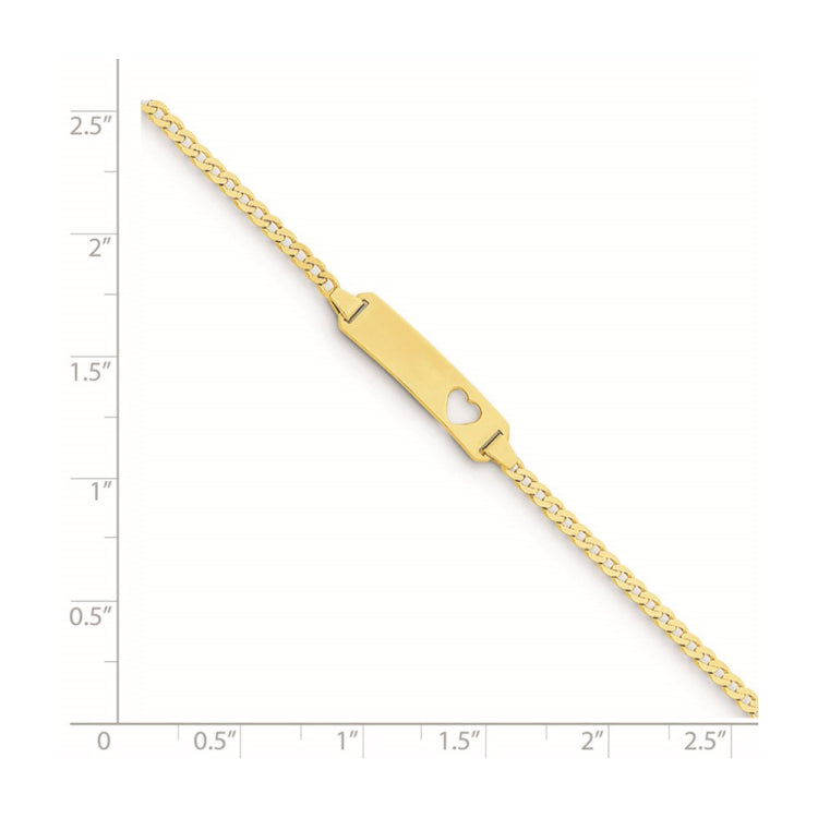 14k Polished Solid Chain/Solid Plate Curb Link Cut-out Heart 21x5mm Plate 5.5 inch Baby/Child ID Bracelet 14k Polished Solid Chain/Solid Plate Curb Link Cut-out Heart 21x5mm Plate 5.5 inch Baby/Child ID Bracelet