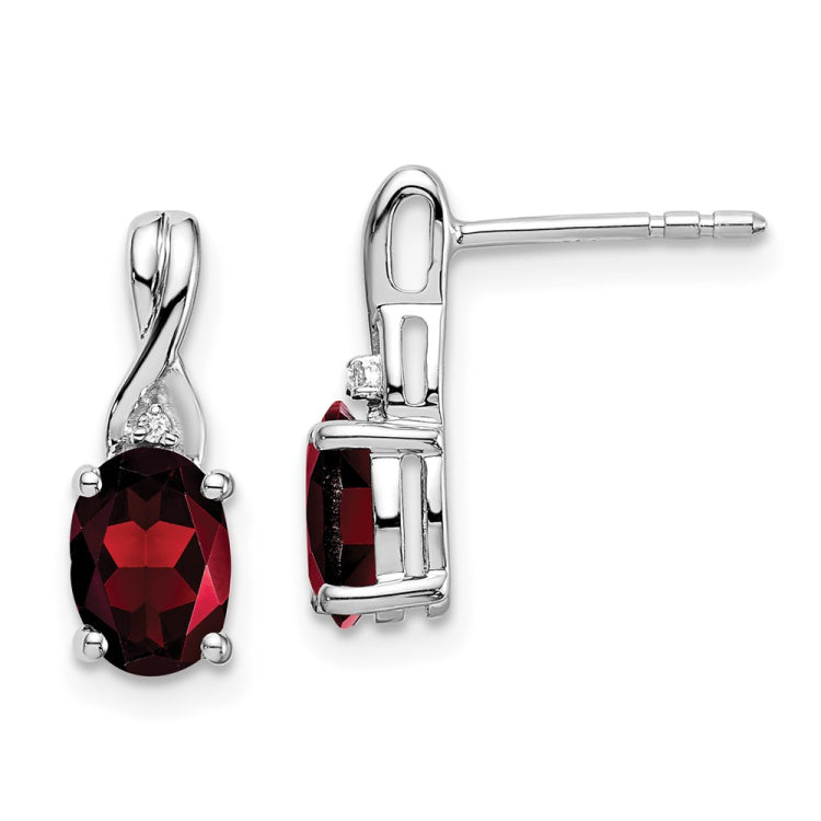 14k White Gold 7x5mm Oval Garnet and Diamond Post Earrings 14k White Gold 7x5mm Oval Garnet and Diamond Post Earrings