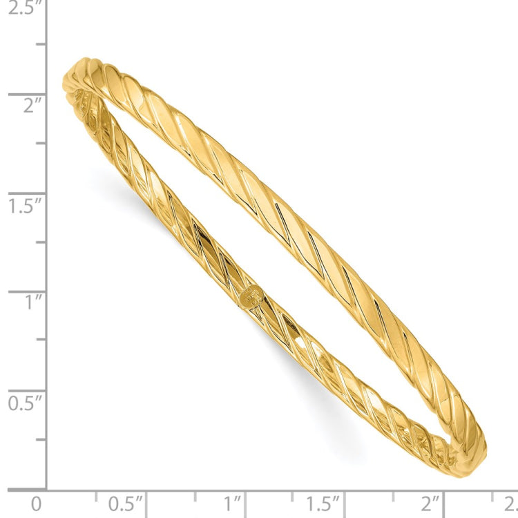 14K Polished Textured Twist 4.00mm Slip-on Round Bangle Bracelet 14K Polished Textured Twist 4.00mm Slip-on Round Bangle Bracelet