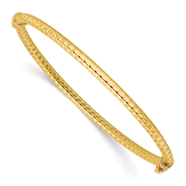 14K Polished and Textured 3.00mm Hinged Oval Bangle Bracelet 14K Polished and Textured 3.00mm Hinged Oval Bangle Bracelet