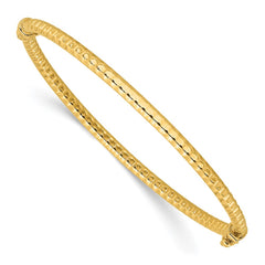 14K Polished and Textured 3.00mm Hinged Oval Bangle Bracelet 14K Polished and Textured 3.00mm Hinged Oval Bangle Bracelet