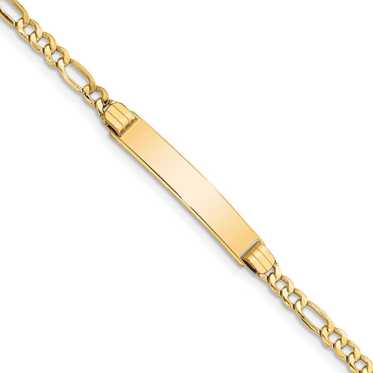 14k Polished Semi-Solid Chain/Solid Plate Figaro Link 25.5x5mm Plate 7 inch ID Bracelet 14k Polished Semi-Solid Chain/Solid Plate Figaro Link 25.5x5mm Plate 7 inch ID Bracelet